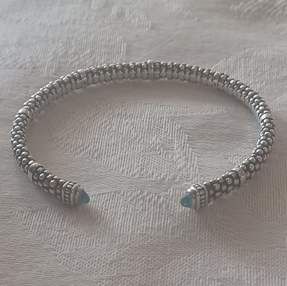 LAGOS Caviar Mini Torque Cuff Bracelet with Topaz, SS - Picture 1 of 15